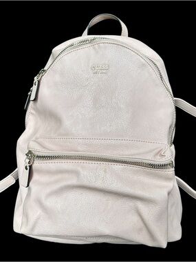 GUESS Pale Pink Pebble Vegan Leather Backpack with Silver Hardware